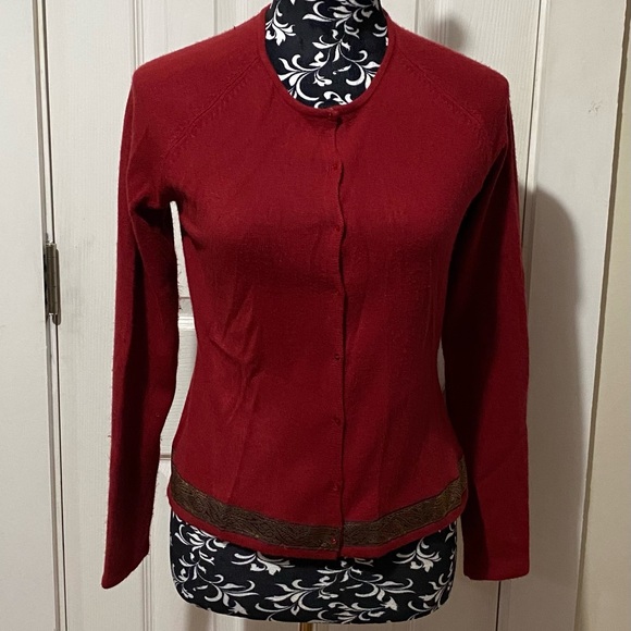 Xhilaration Women's Acrylic Button Up Cardigan With Jacquard Ribbon Trim Small - Picture 3 of 16